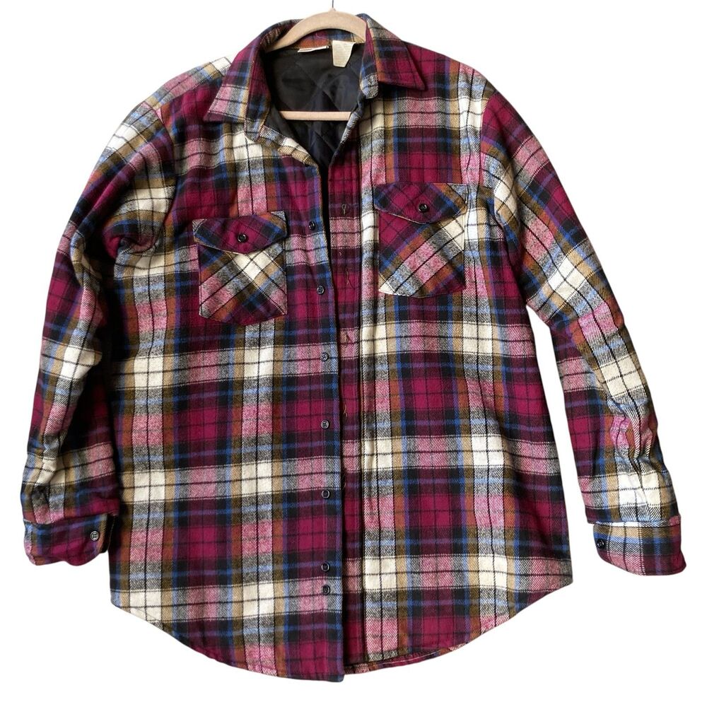 Vintage Field & Stream Mens Shacket Plaid Flannel Shirt Size Large USA Jacket